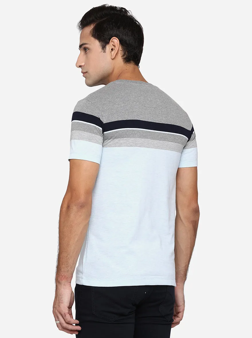 White & Grey Striped Slim Fit T-Shirt | Greenfibre