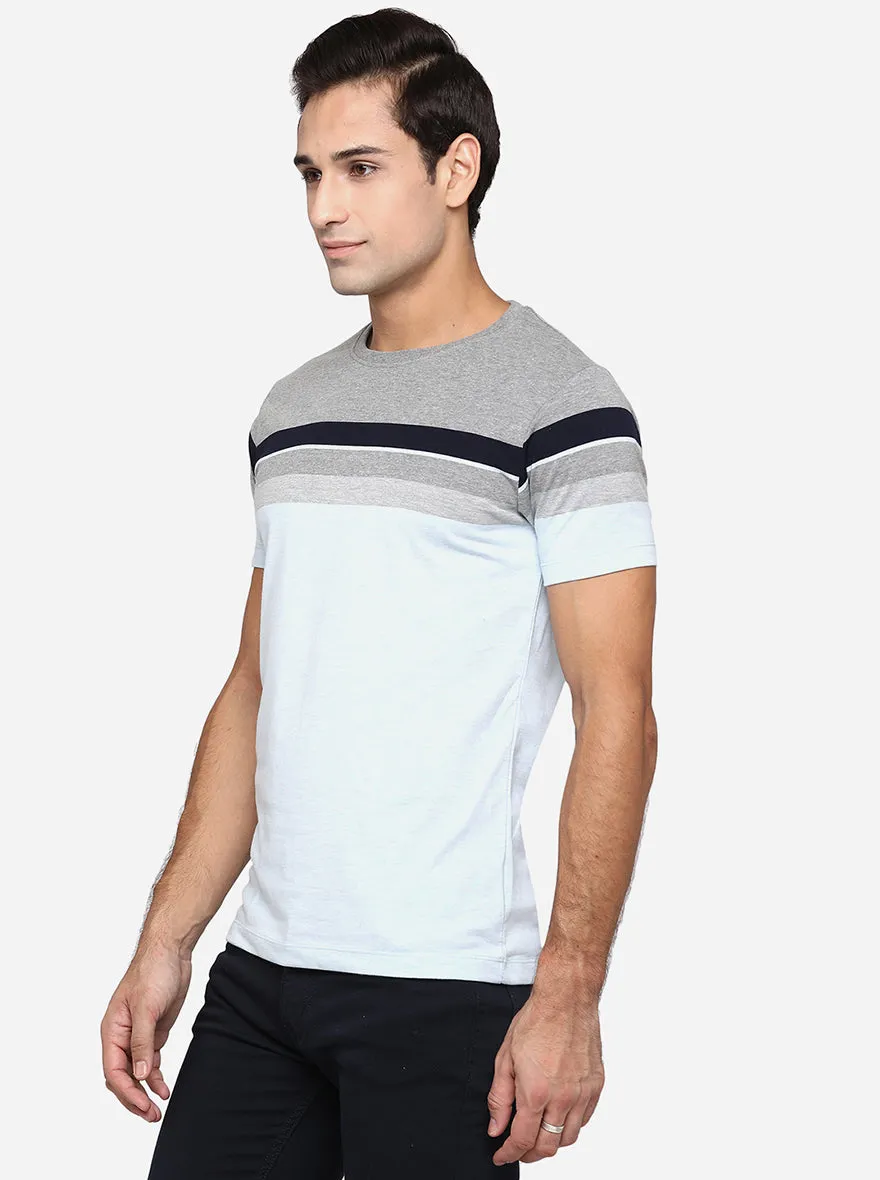 White & Grey Striped Slim Fit T-Shirt | Greenfibre