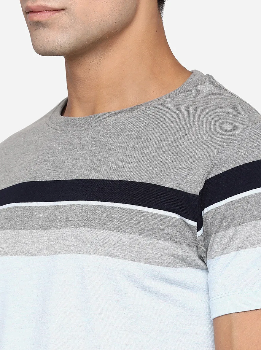 White & Grey Striped Slim Fit T-Shirt | Greenfibre