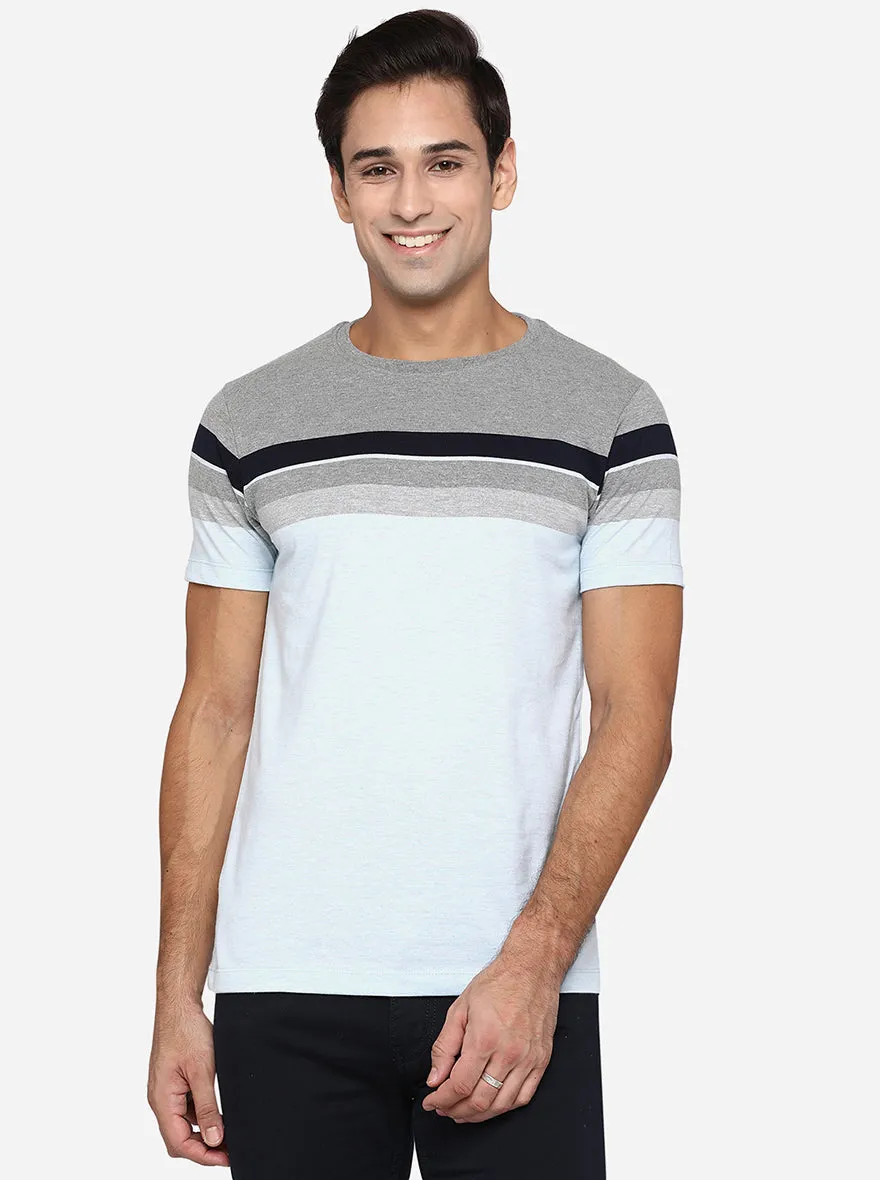 White & Grey Striped Slim Fit T-Shirt | Greenfibre