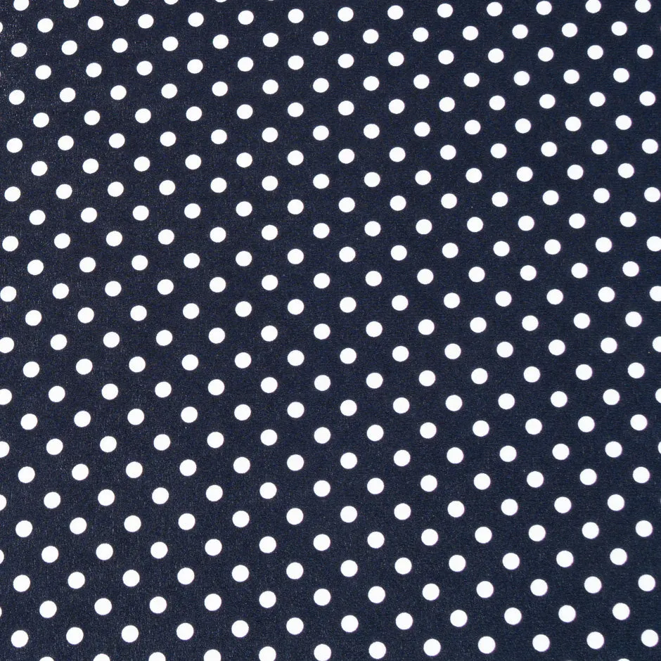 White Geo Spot Printed Navy Blue Silk Crêpe de Chine