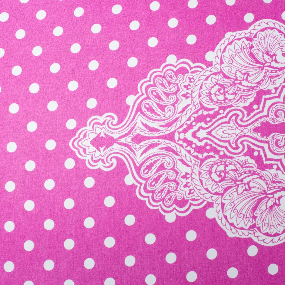 White Spotted Fuchsia Pink Silk Georgette