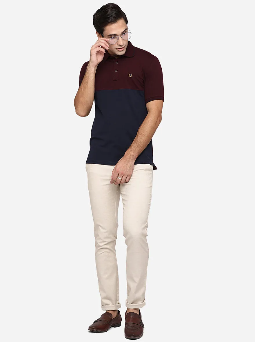 Wine & Blue Striped Slim Fit Polo T-Shirt | JadeBlue