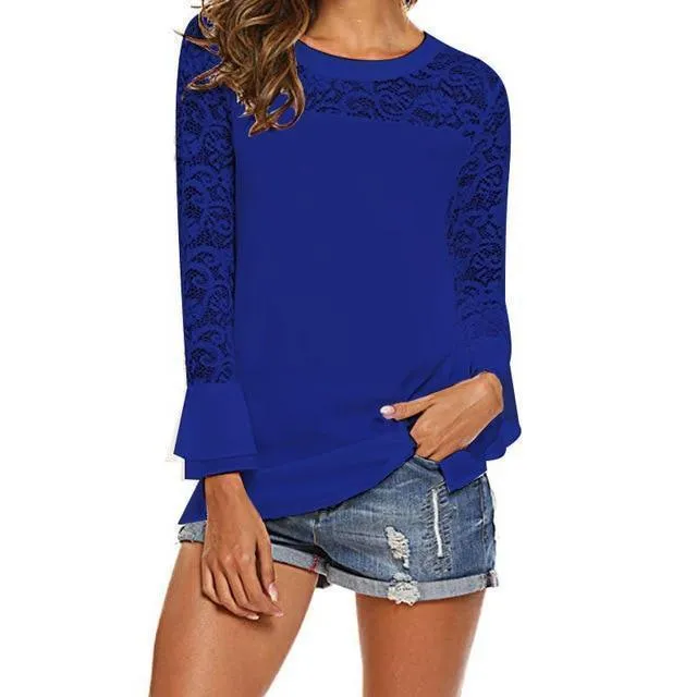 Women Blouse White Chiffon Lace Women Top