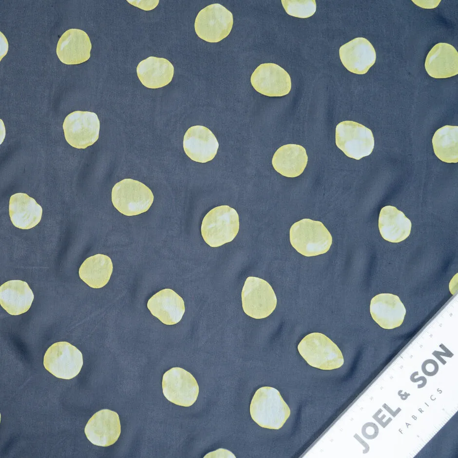 Yellow Vision Printed Spotted Navy Blue Silk Georgette